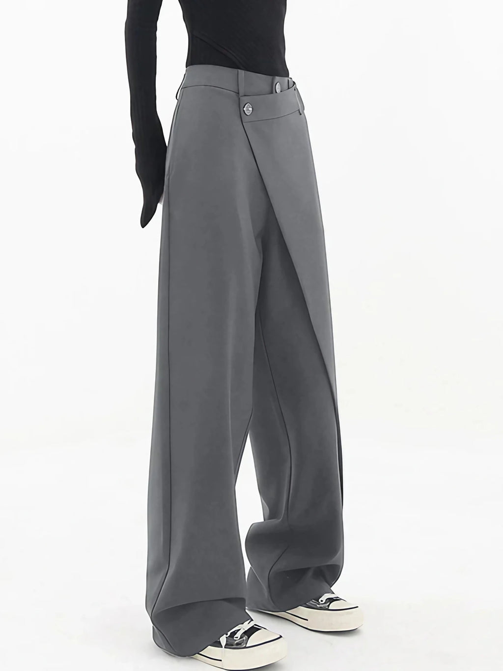 Pantalon ample femme coupe large, noir ou gris, gris