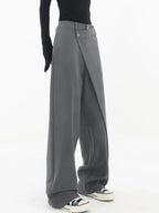 Pantalon ample femme coupe large, noir ou gris, gris