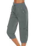 Pantalon capri femme à taille élastique, six coloris, gris