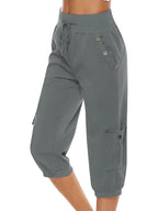 Pantalon capri femme à taille élastique, six coloris, gris