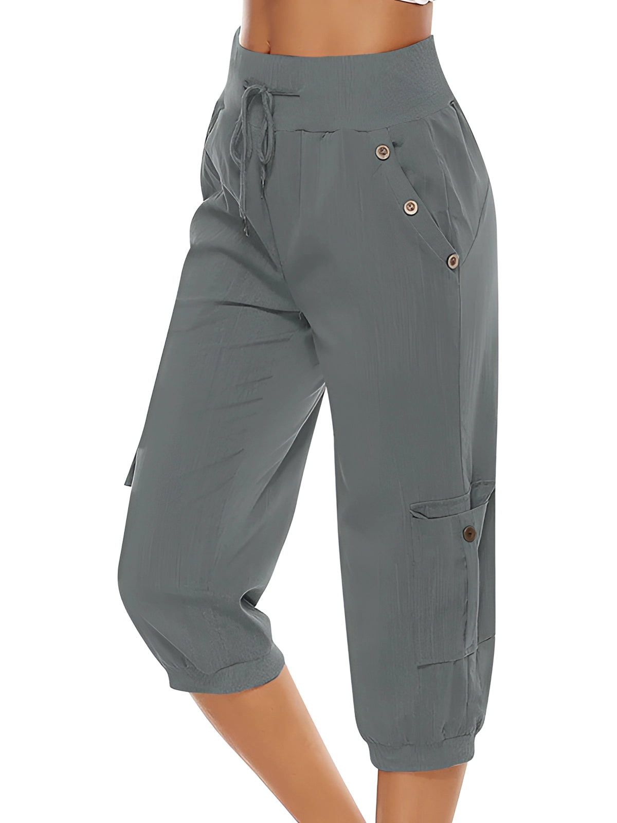 Pantalon capri femme à taille élastique, six coloris, gris