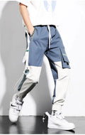 Pantalon cargo jogger homme bicolore bleu, taille élastiquée