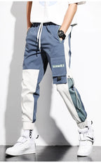 Pantalon cargo jogger homme bicolore bleu, taille élastiquée