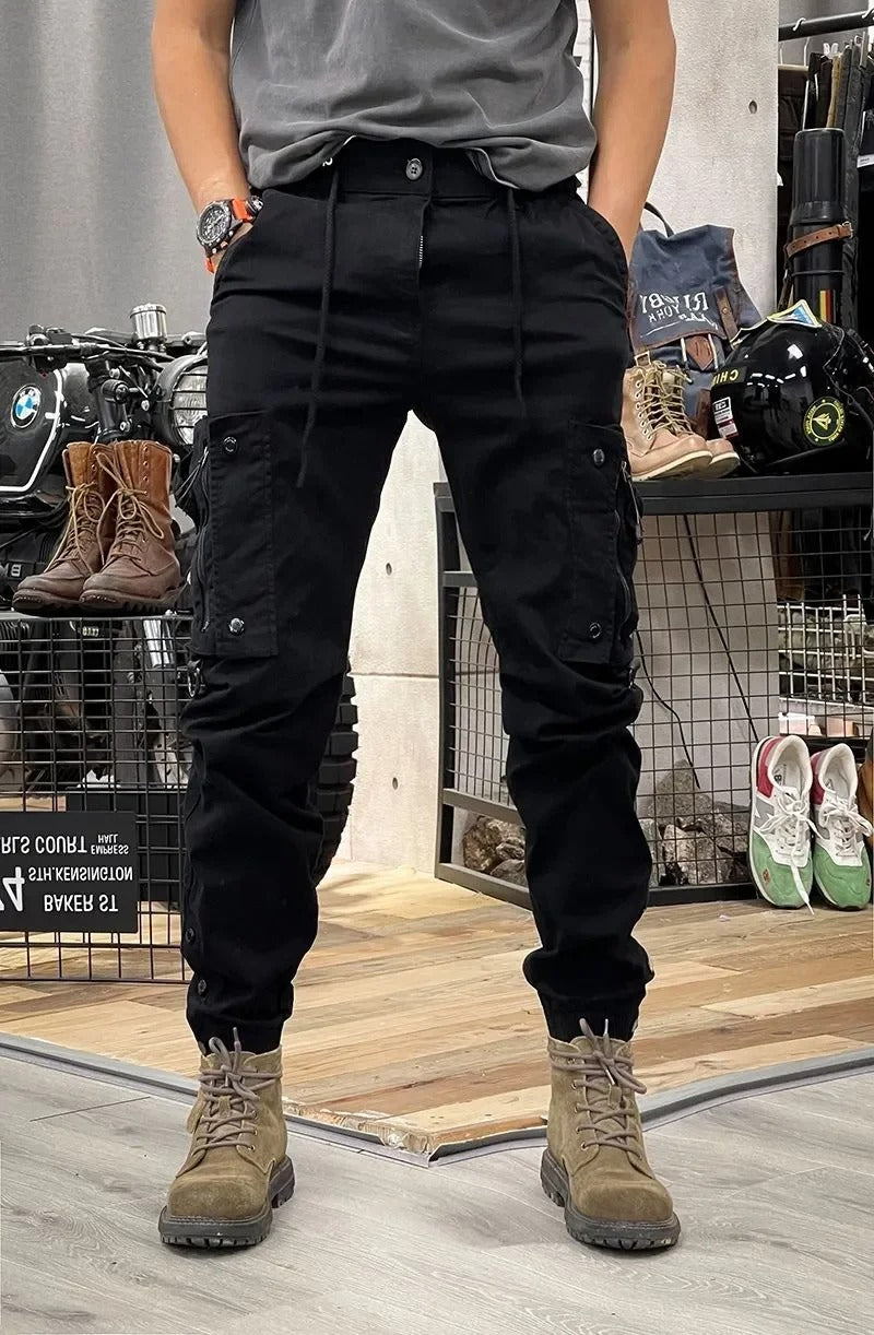 Pantalon cargo homme stretch coupe ajustée, du XS au 4XL, noir