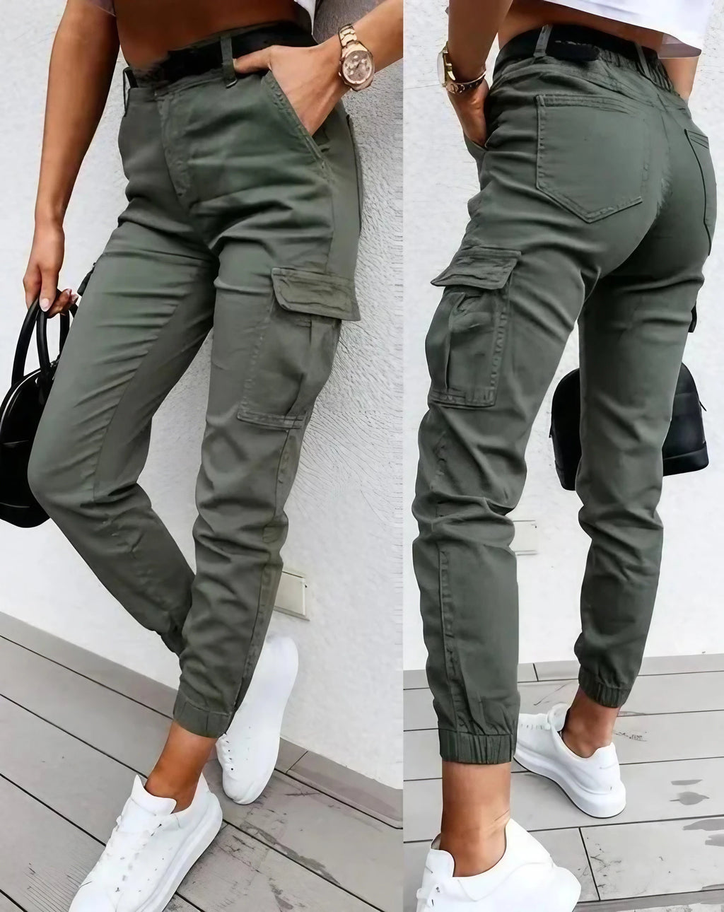 Pantalon cargo femme taille haute, coupe fuselée, du XS au 3XL