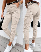 Pantalon cargo femme taille haute, coupe fuselée, du XS au 3XL, beige