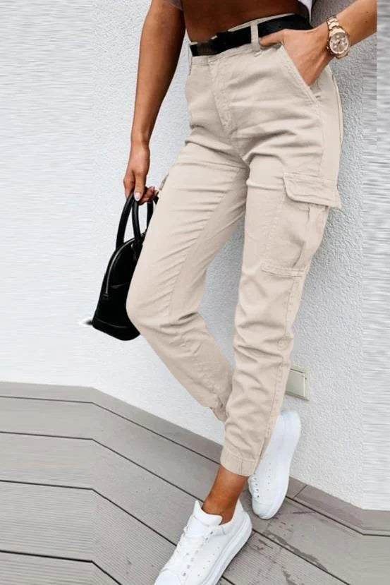 Pantalon cargo femme taille haute, coupe fuselée, du XS au 3XL