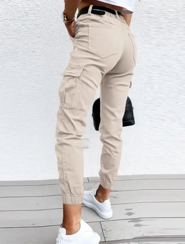 Pantalon cargo femme taille haute, coupe fuselée, du XS au 3XL