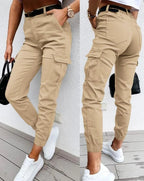 Pantalon cargo femme taille haute, coupe fuselée, du XS au 3XL, kaki