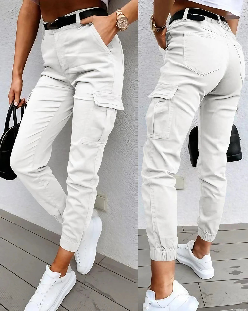 Pantalon cargo femme taille haute, coupe fuselée, du XS au 3XL, blanc