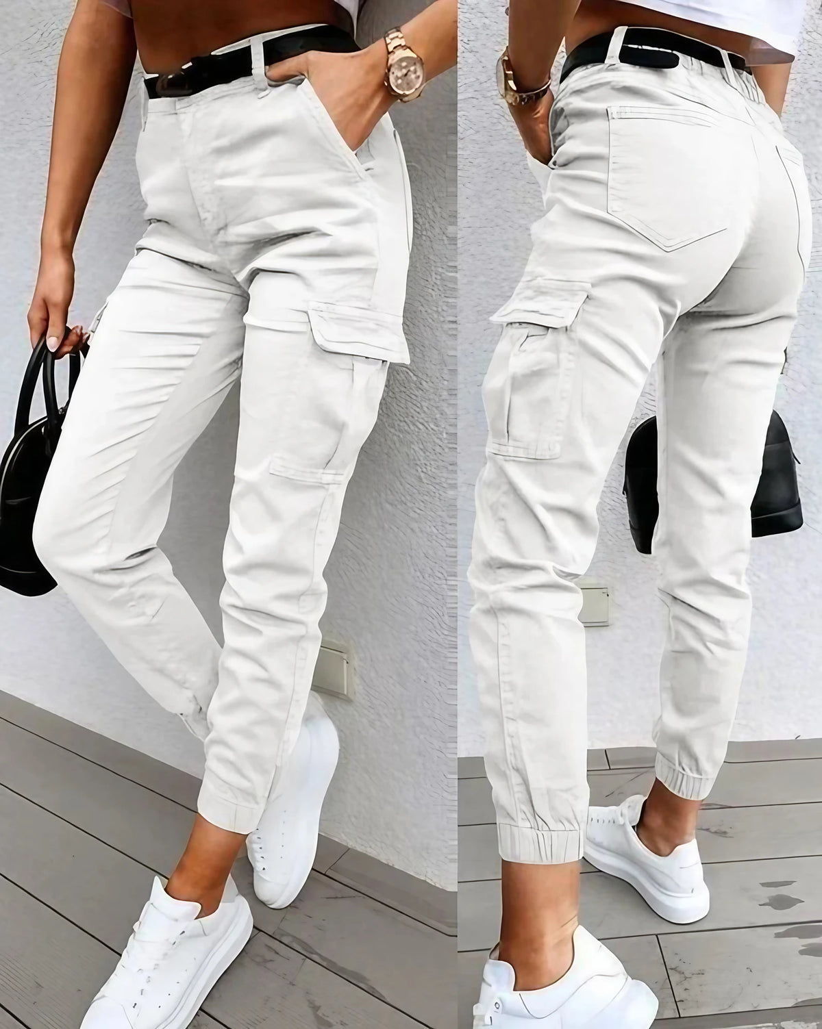 Pantalon cargo femme taille haute, coupe fuselée, du XS au 3XL, blanc