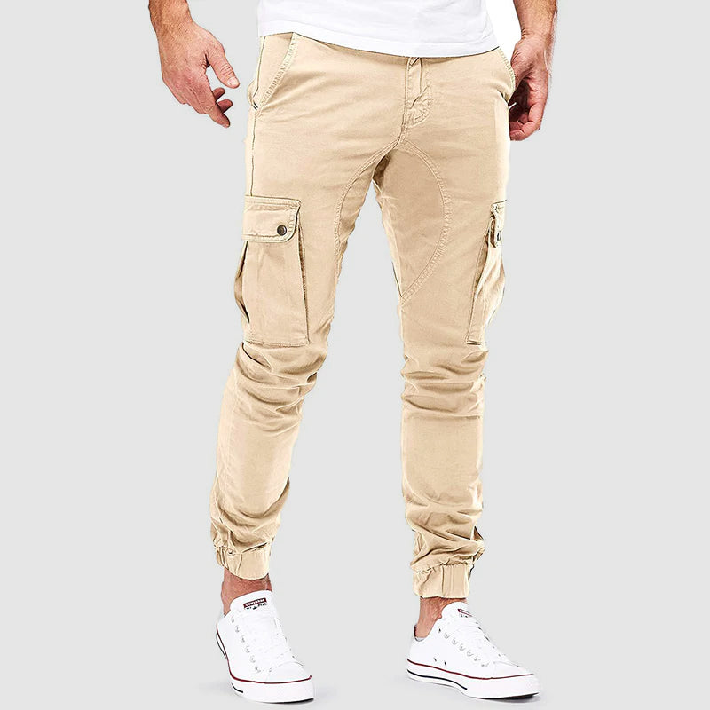 Pantalon cargo homme à chevilles élastiques, quatre coloris, beige