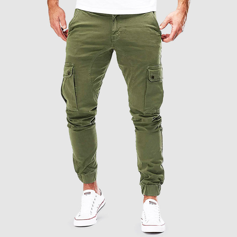 Pantalon cargo homme à chevilles élastiques, quatre coloris, vert