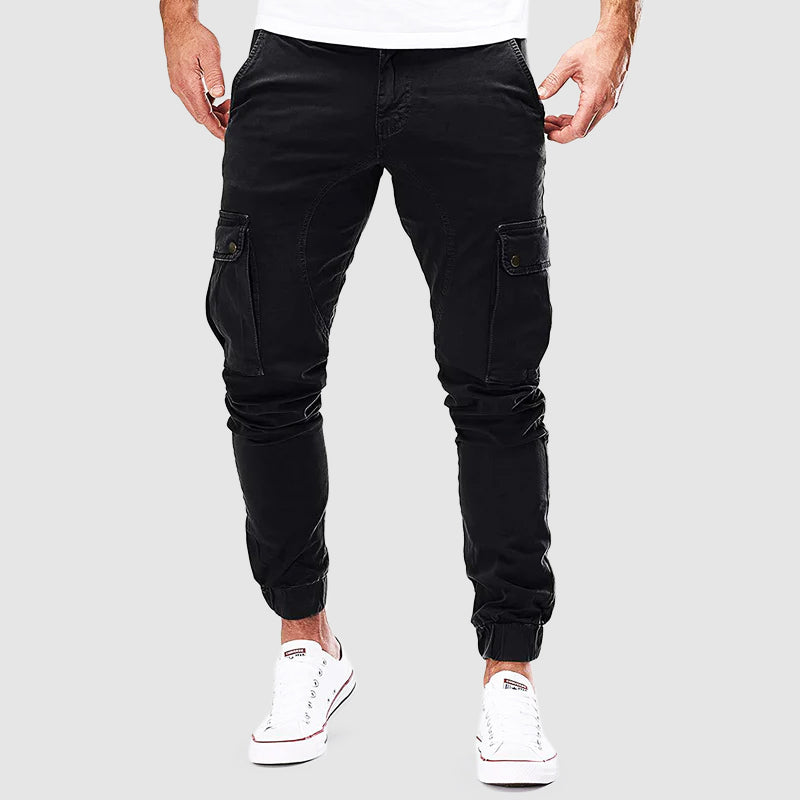 Pantalon cargo homme à chevilles élastiques, quatre coloris, noir