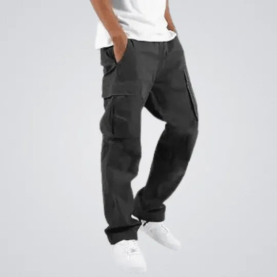 Pantalon cargo homme coupe droite, poches multiples, sept coloris, noir