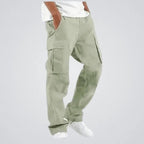 Pantalon cargo homme coupe droite, poches multiples, sept coloris, vert clair