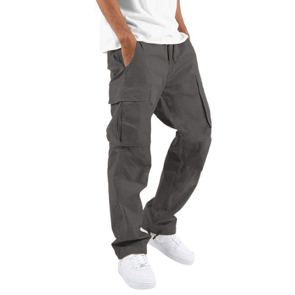 Pantalon cargo homme coupe droite, poches multiples, sept coloris, gris foncé