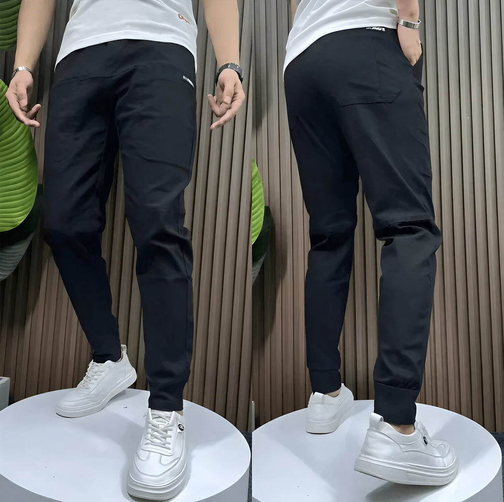 Pantalon cargo homme extensible, coutures renforcées, taille ajustable, noir