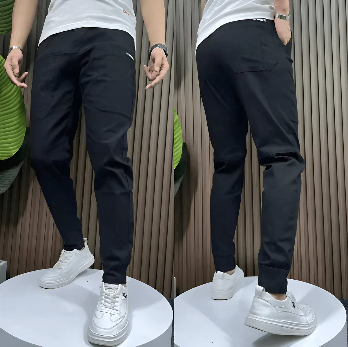 Pantalon cargo homme extensible, coutures renforcées, taille ajustable, noir