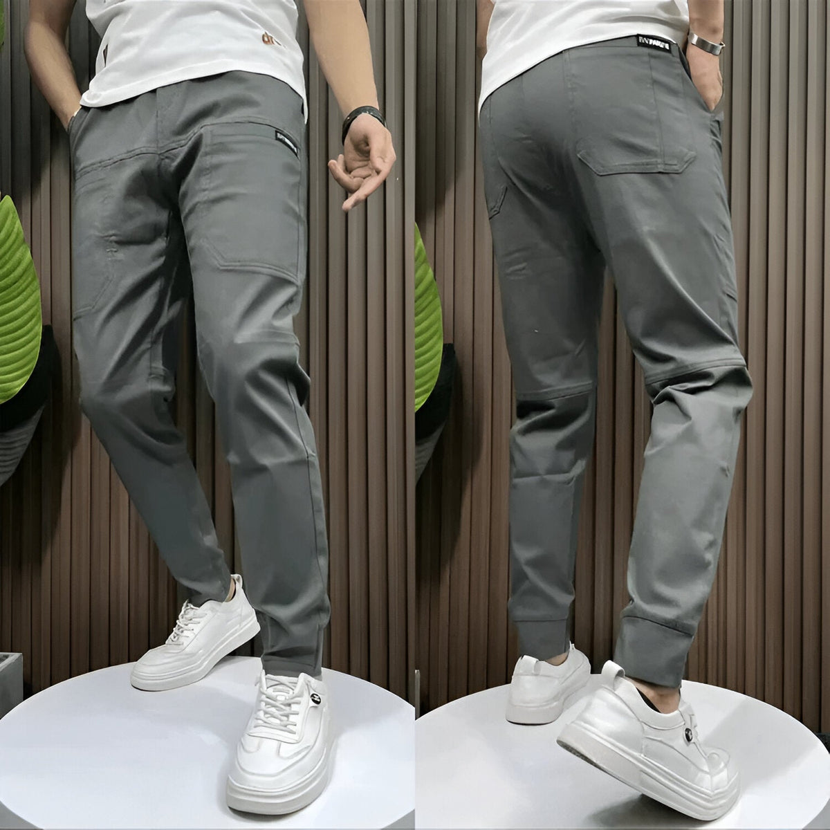 Pantalon cargo homme extensible, coutures renforcées, taille ajustable, gris foncé