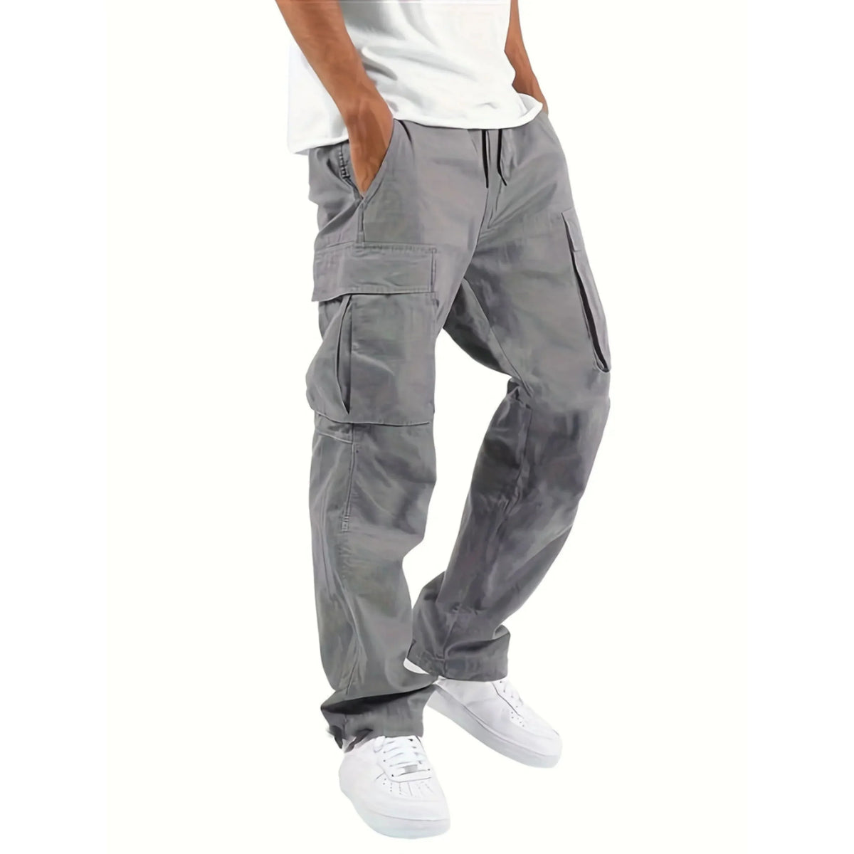 Pantalon cargo homme coupe droite ample, six coloris, du XS au 4XL, gris clair