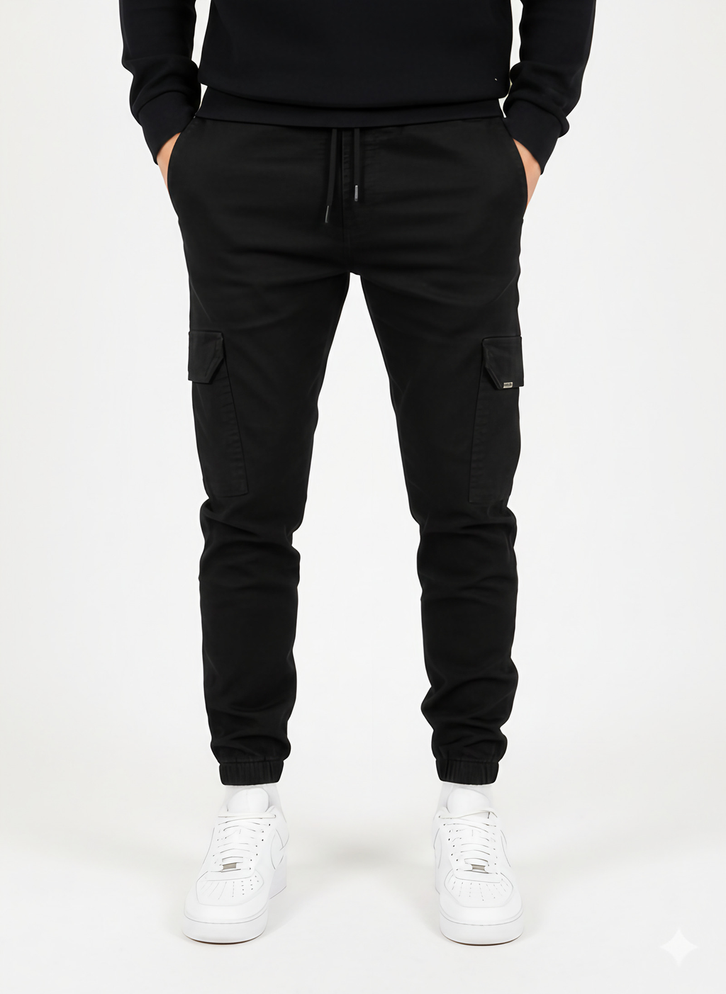 Pantalon cargo homme taille élastique à cordon, six coloris, noir