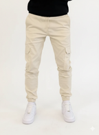Pantalon cargo homme taille élastique à cordon, six coloris, beige