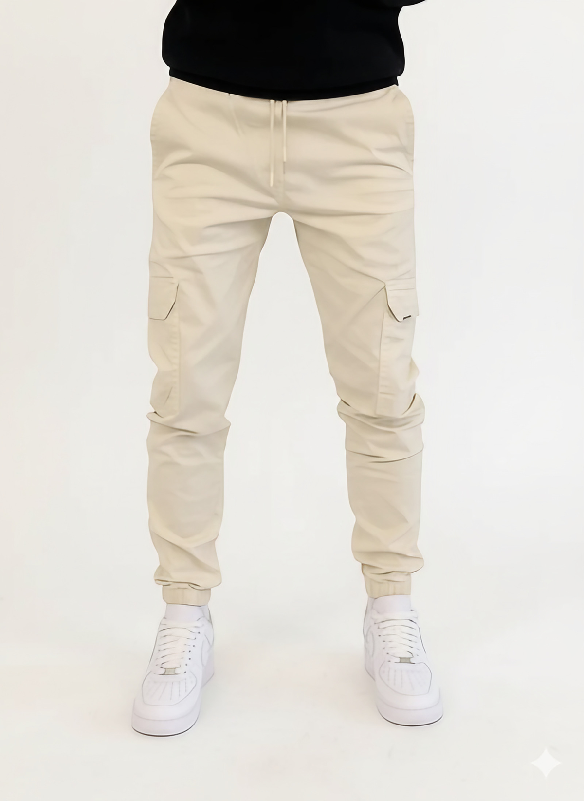 Pantalon cargo homme taille élastique à cordon, six coloris, beige