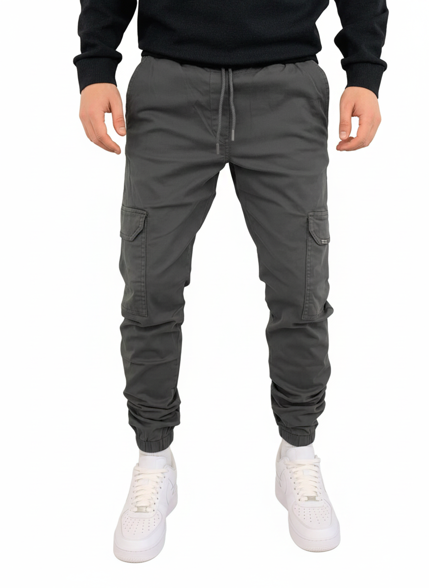 Pantalon cargo homme taille élastique à cordon, six coloris, gris