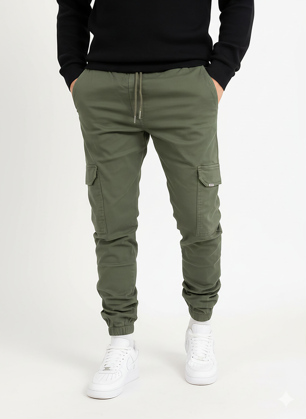 Pantalon cargo homme taille élastique à cordon, six coloris, vert