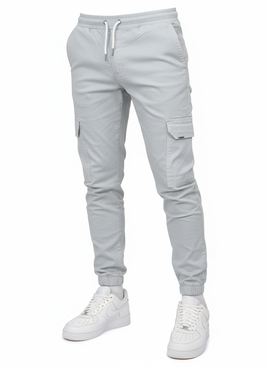 Pantalon cargo homme taille élastique à cordon, six coloris, gris clair