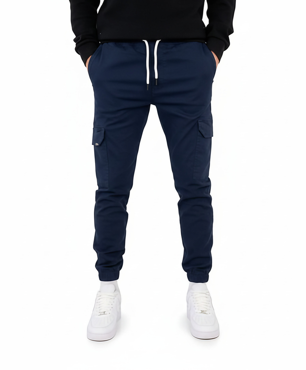 Pantalon cargo homme taille élastique à cordon, six coloris, bleu marine