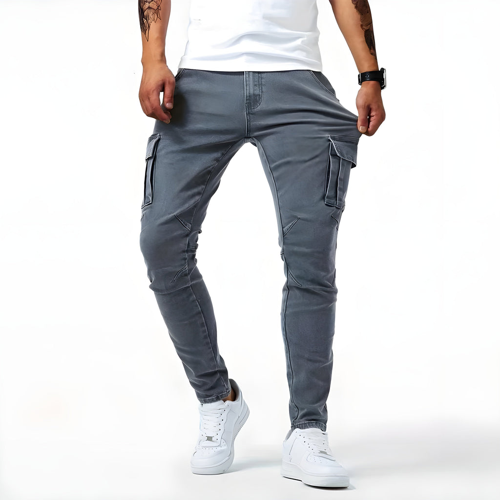Pantalon cargo homme coupe ajustée, poches multiples