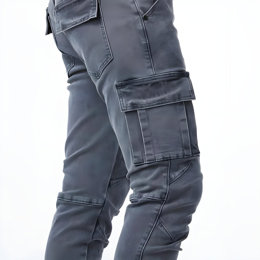 Pantalon cargo homme coupe ajustée, poches multiples