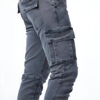 Pantalon cargo homme coupe ajustée, poches multiples