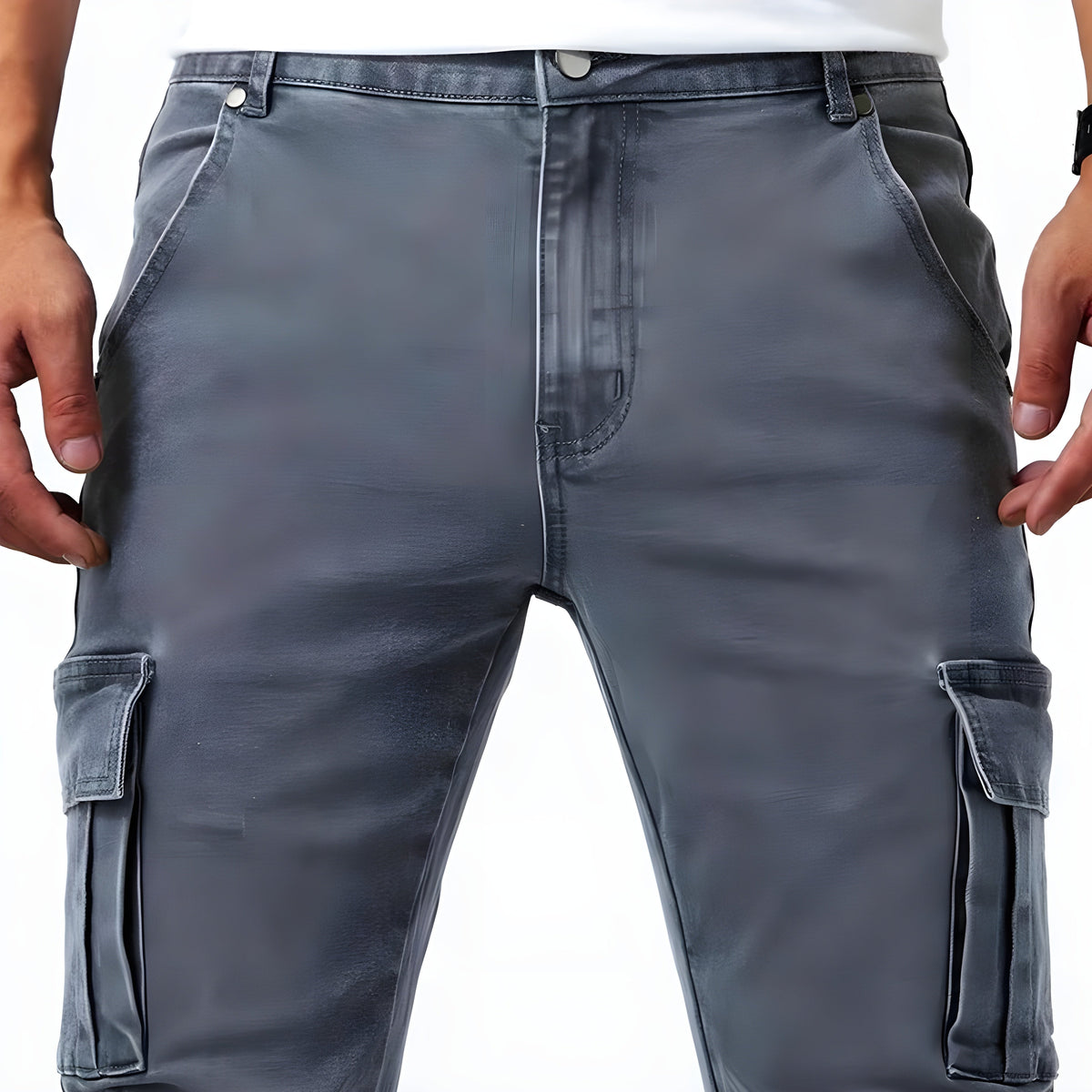 Pantalon cargo homme coupe ajustée, poches multiples