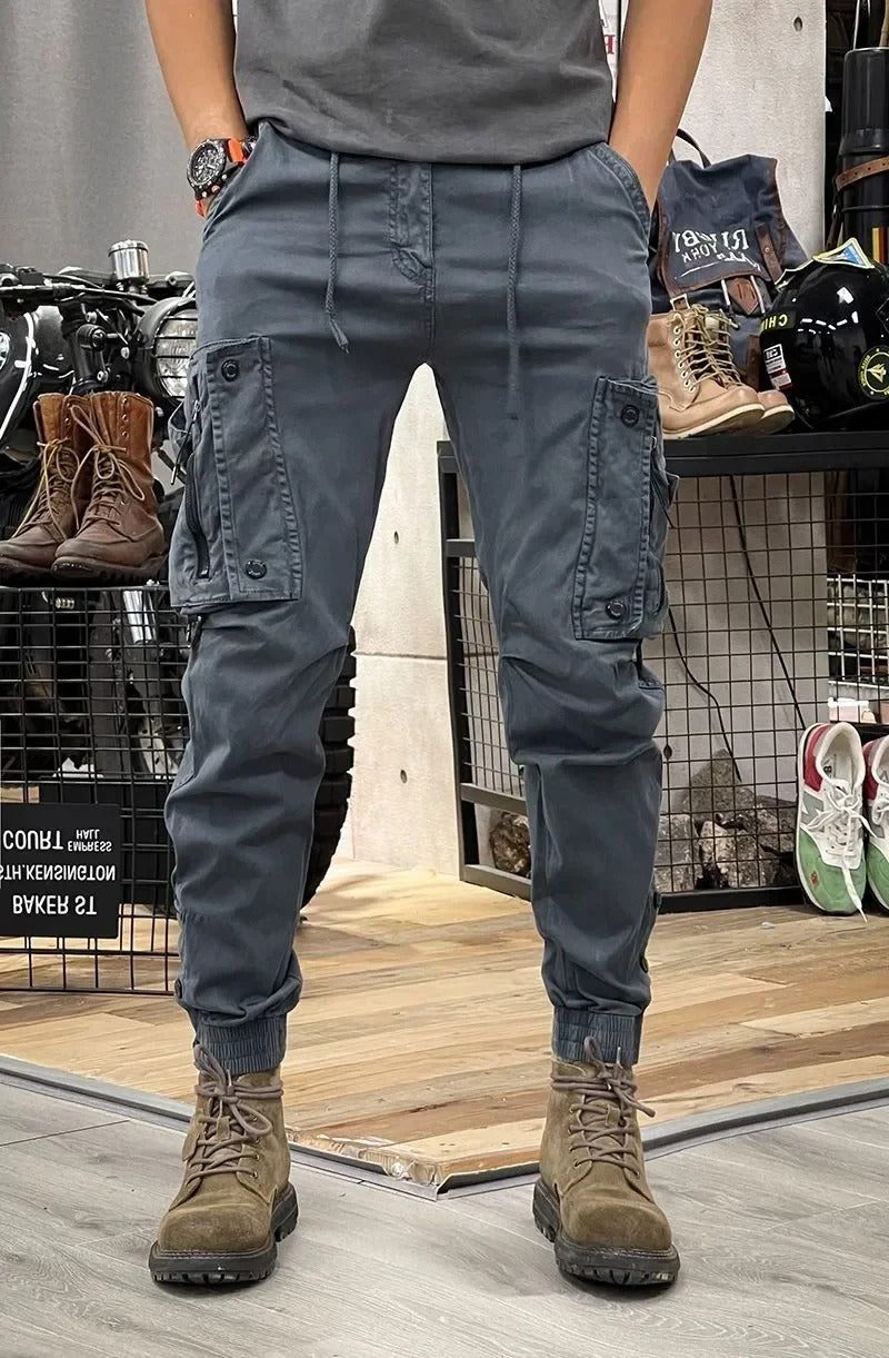Pantalon cargo stretch homme, avec ou sans poches cargo, gris, avec poches cargo