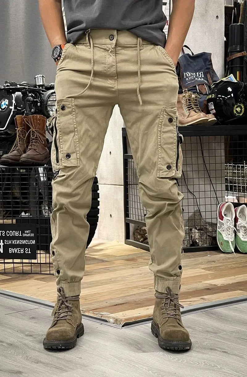 Pantalon cargo stretch homme, avec ou sans poches cargo, kaki, avec poches cargo