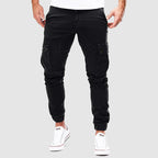 Pantalon cargo slim homme, chevilles élastiques, quatre coloris, noir