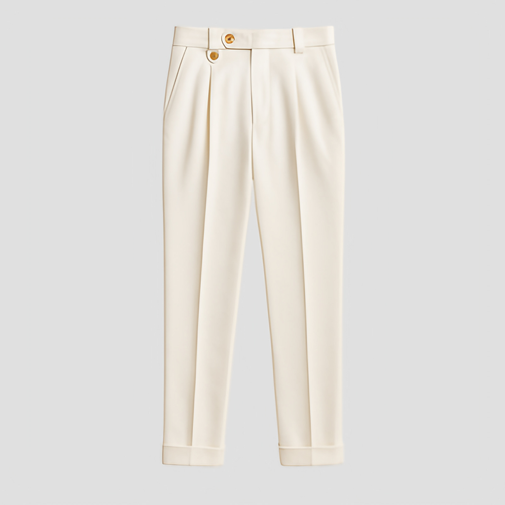 Pantalon à pinces homme blanc, taille haute à double bouton