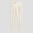 Pantalon à pinces homme blanc, taille haute à double bouton