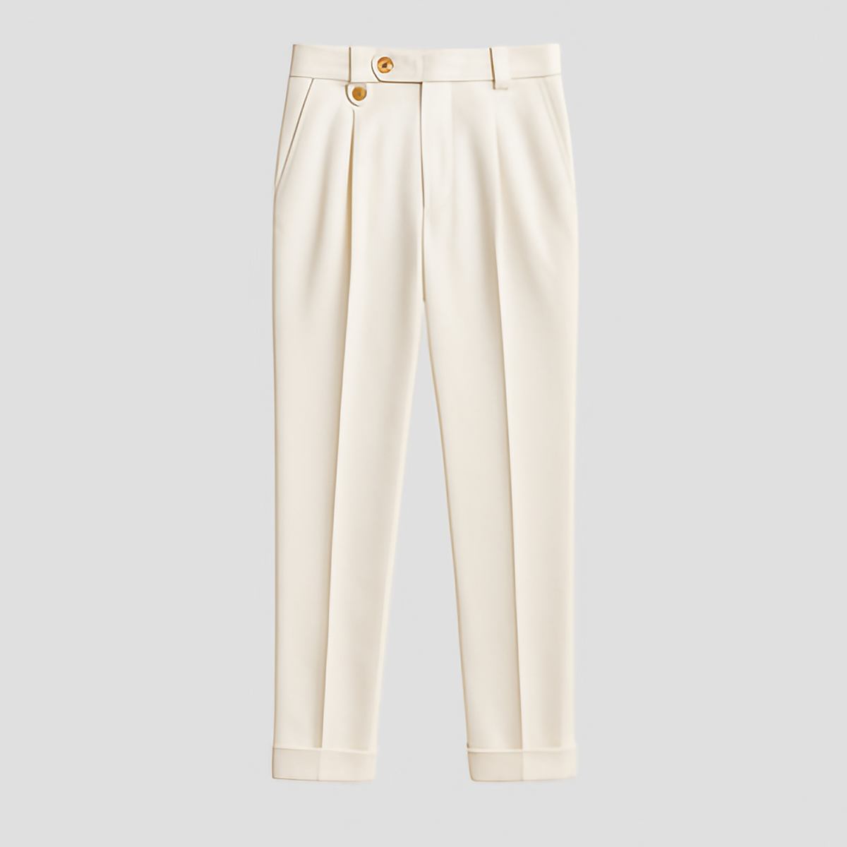 Pantalon à pinces homme blanc, taille haute à double bouton