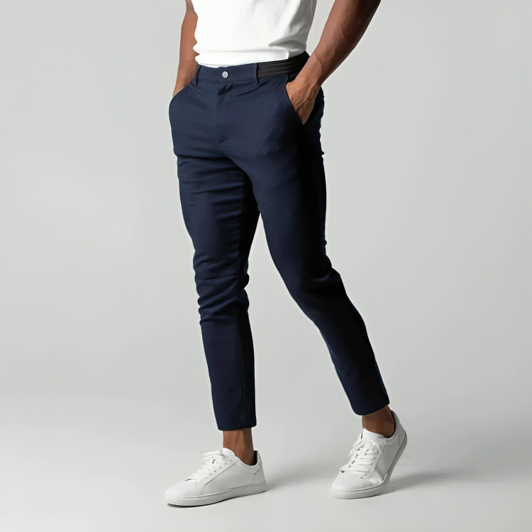Pantalon chino homme extensible, coupe ajustée, six coloris, bleu marine