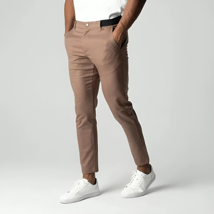 Pantalon chino homme extensible, coupe ajustée, six coloris, marron
