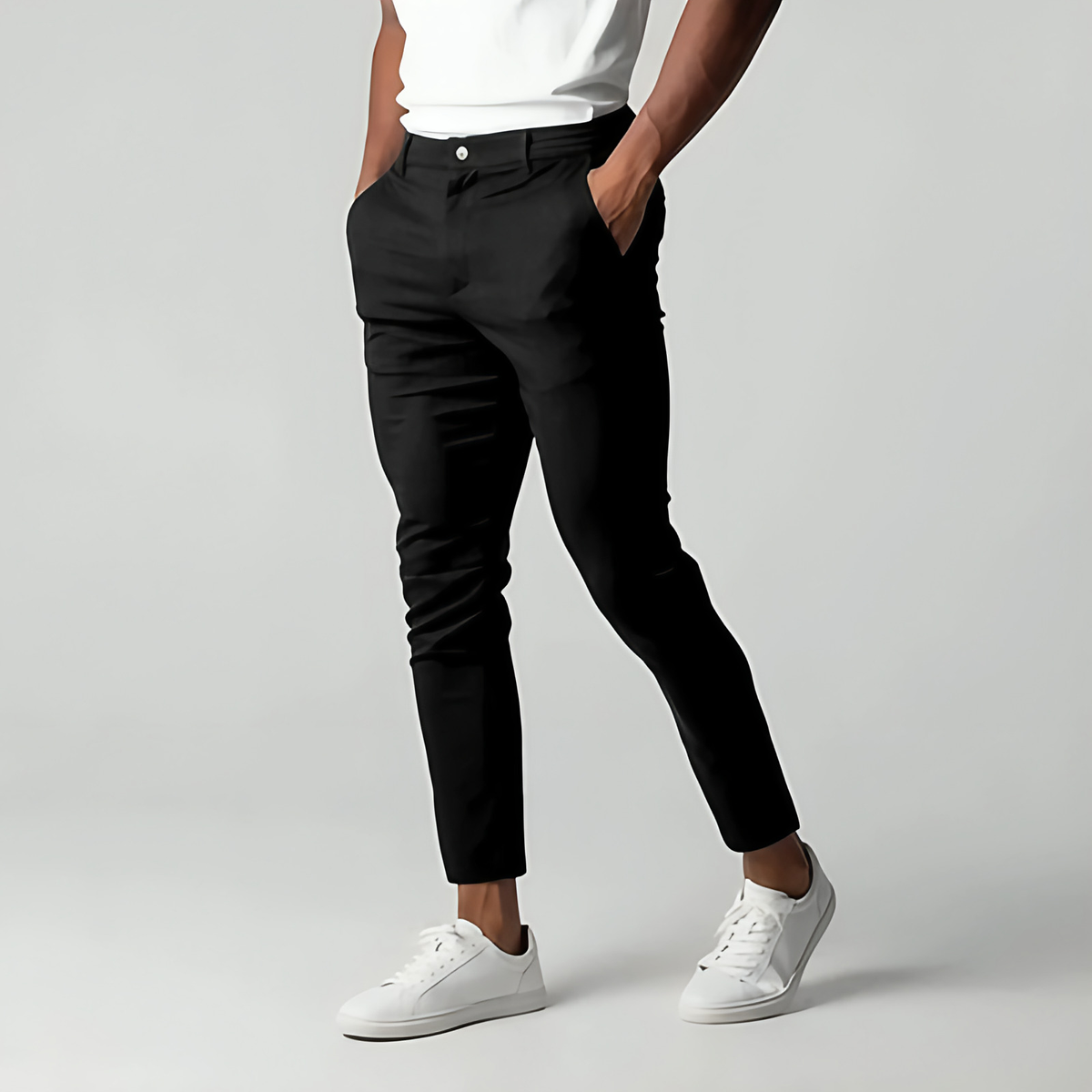 Pantalon chino homme extensible, coupe ajustée, six coloris, noir