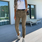 Pantalon chino femme à coutures décoratives, trois coloris, vert armée