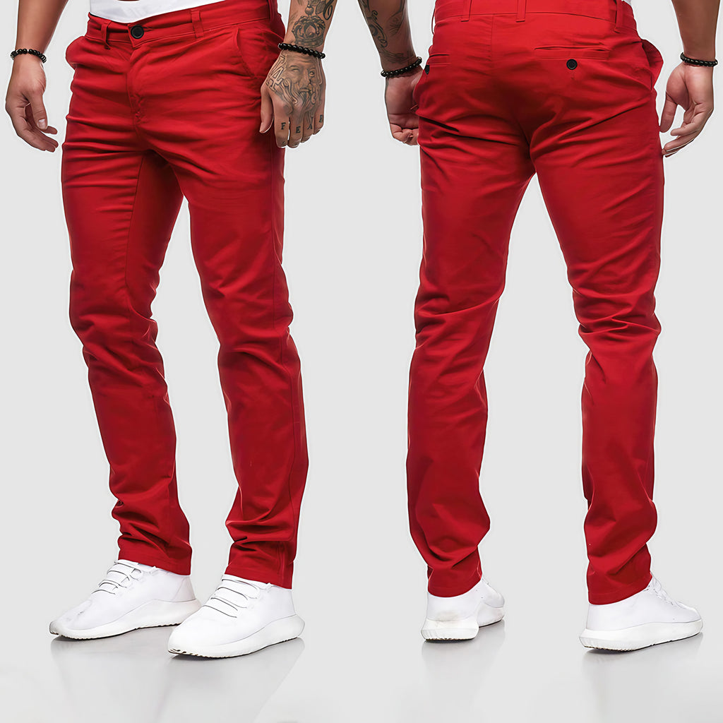Pantalon chino homme coupe ajustée, quatre coloris, du S au 2XL, rouge