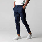 Pantalon court homme coupe slim, gris ou bleu marine, bleu marine