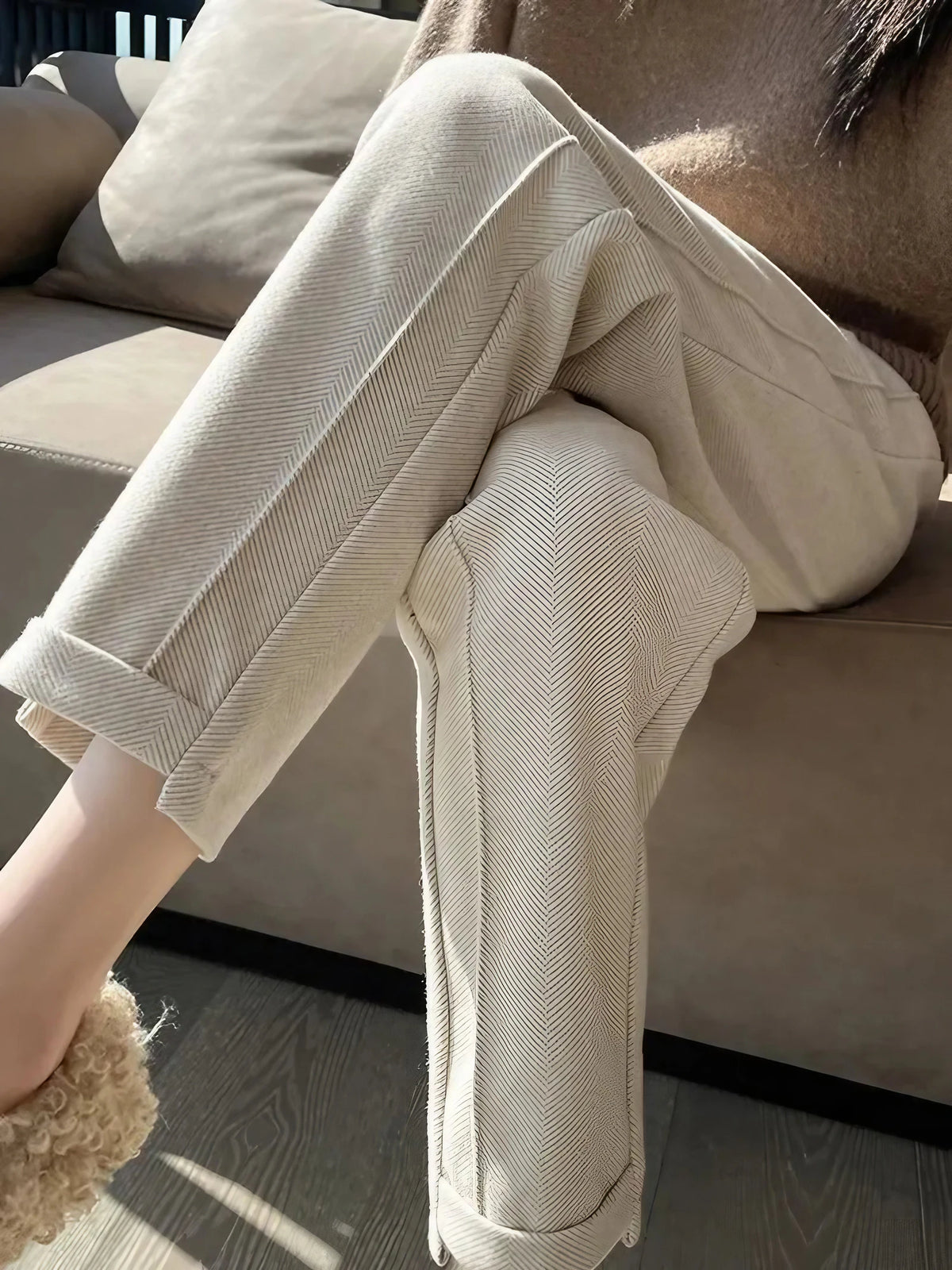 Pantalon crayon femme en tweed de laine, taille haute