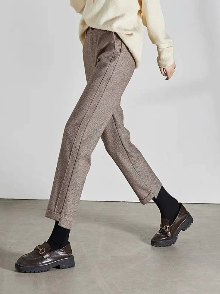 Pantalon crayon femme en tweed de laine, taille haute
